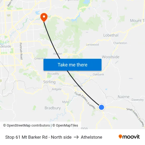 Stop 61 Mt Barker Rd - North side to Athelstone map