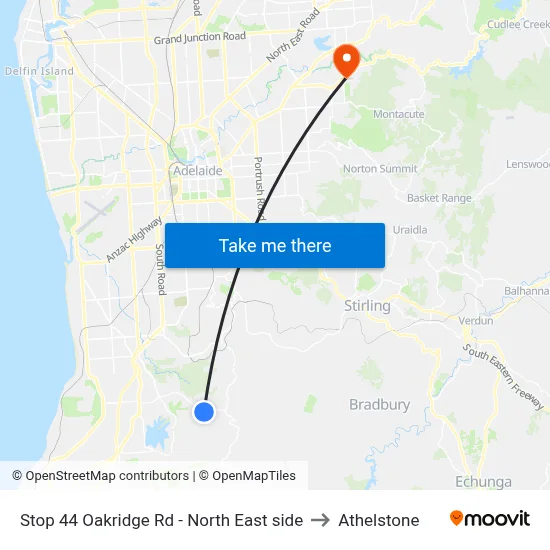 Stop 44 Oakridge Rd - North East side to Athelstone map