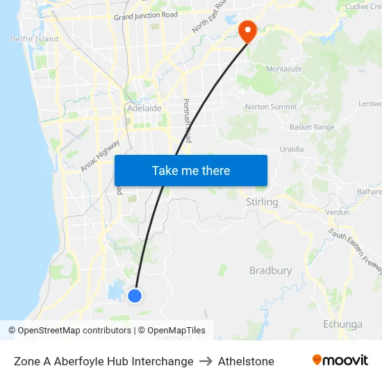 Zone A Aberfoyle Hub Interchange to Athelstone map
