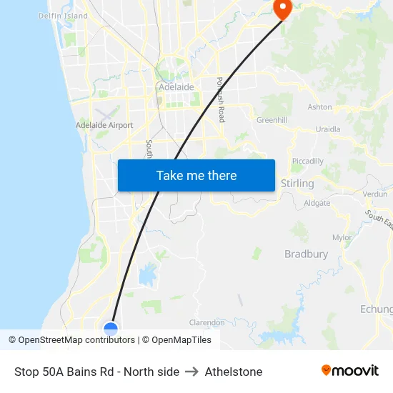 Stop 50A Bains Rd - North side to Athelstone map