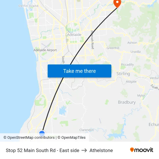 Stop 52 Main South Rd - East side to Athelstone map