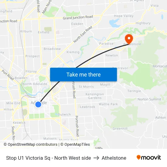 Stop U1 Victoria Sq - North West side to Athelstone map