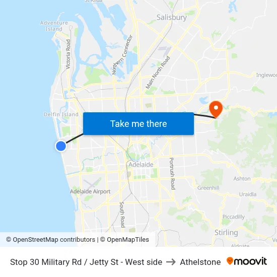 Stop 30 Military Rd / Jetty St - West side to Athelstone map