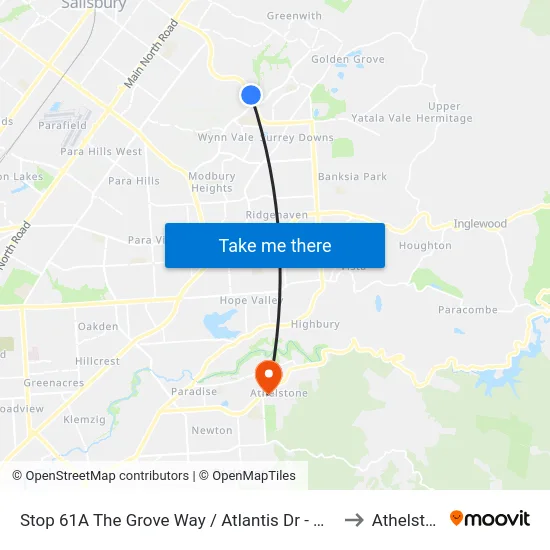 Stop 61A The Grove Way / Atlantis Dr - West side to Athelstone map