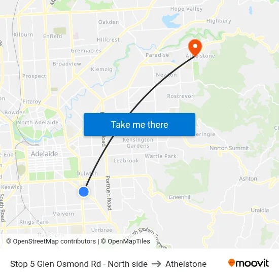 Stop 5 Glen Osmond Rd - North side to Athelstone map