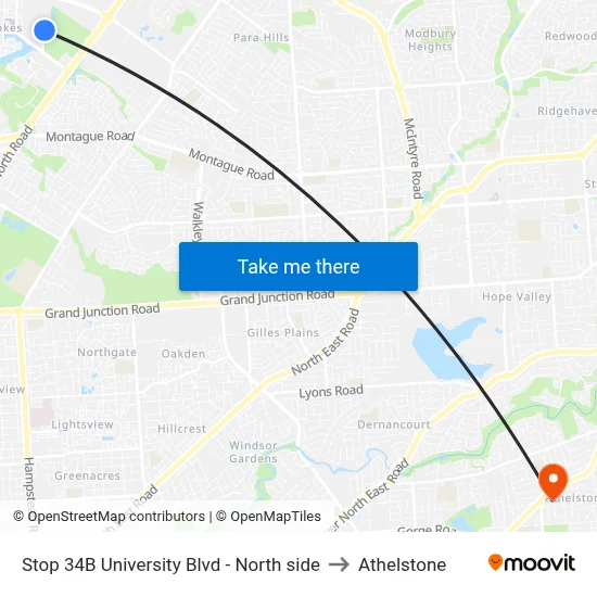 Stop 34B University Blvd - North side to Athelstone map