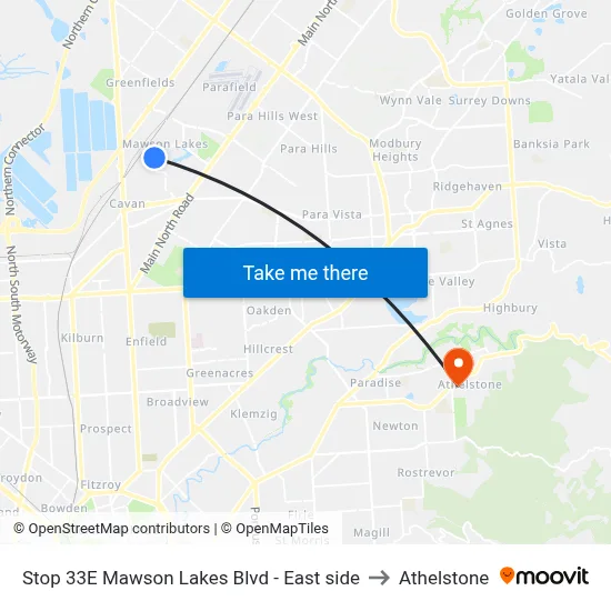 Stop 33E Mawson Lakes Blvd - East side to Athelstone map