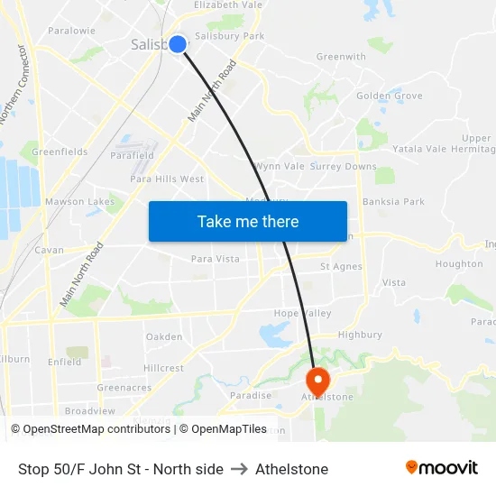 Stop 50/F John St - North side to Athelstone map