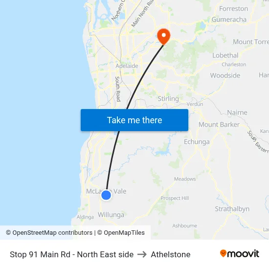 Stop 91 Main Rd - North East side to Athelstone map