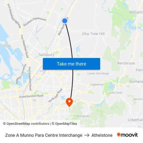 Zone A Munno Para Centre Interchange to Athelstone map