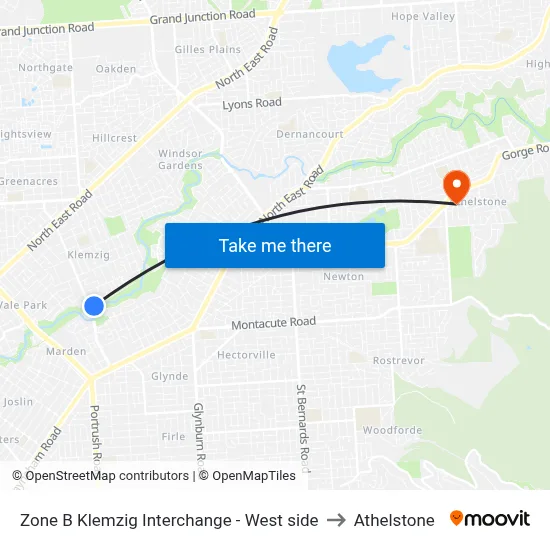 Zone B Klemzig Interchange - West side to Athelstone map