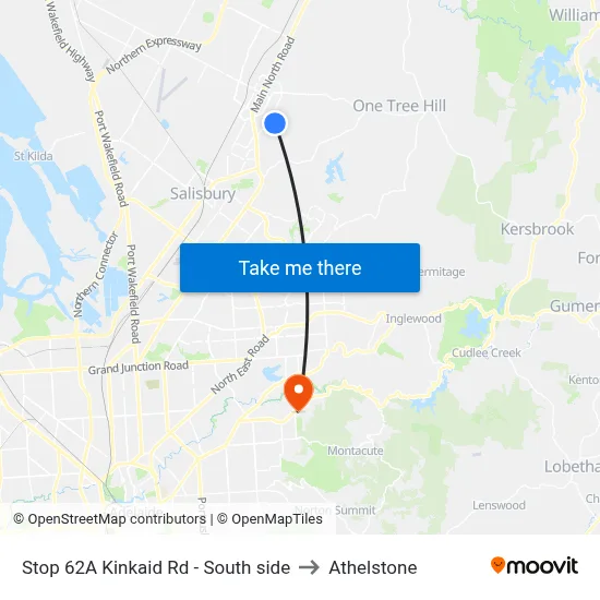 Stop 62A Kinkaid Rd - South side to Athelstone map