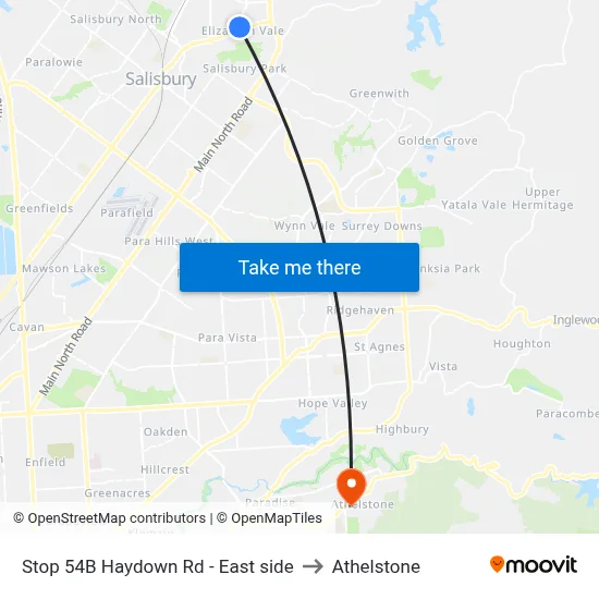Stop 54B Haydown Rd - East side to Athelstone map