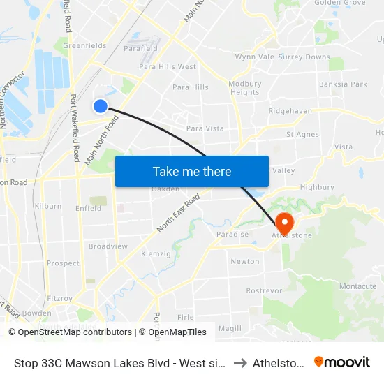 Stop 33C Mawson Lakes Blvd - West side to Athelstone map