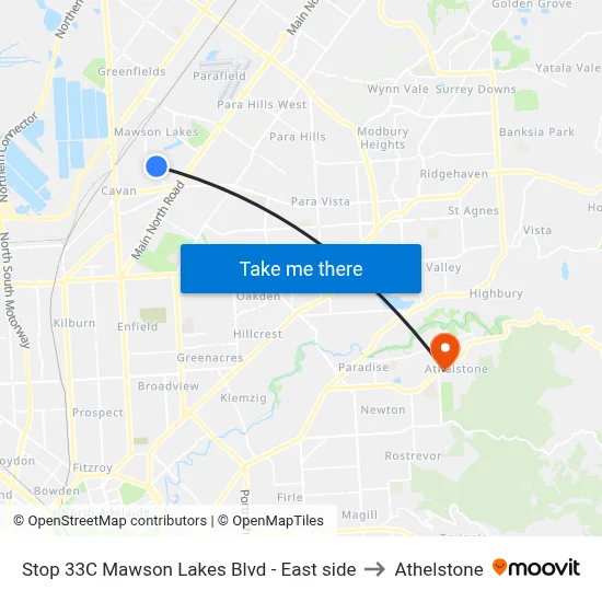 Stop 33C Mawson Lakes Blvd - East side to Athelstone map