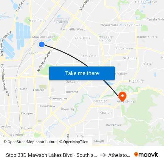 Stop 33D Mawson Lakes Blvd - South side to Athelstone map