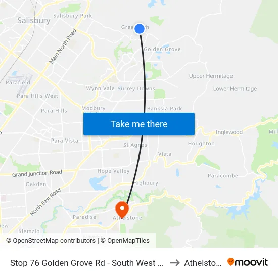 Stop 76 Golden Grove Rd - South West side to Athelstone map