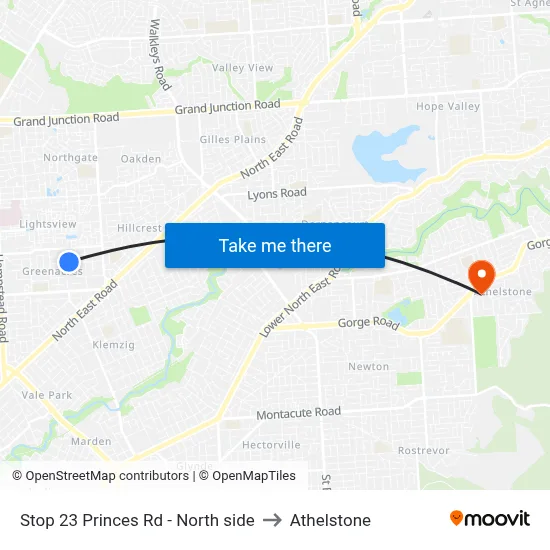 Stop 23 Princes Rd - North side to Athelstone map