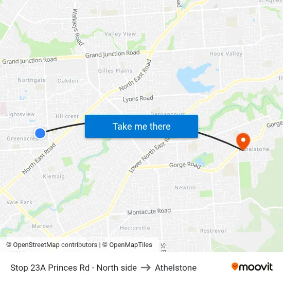 Stop 23A Princes Rd - North side to Athelstone map