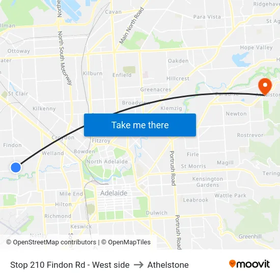 Stop 210 Findon Rd - West side to Athelstone map
