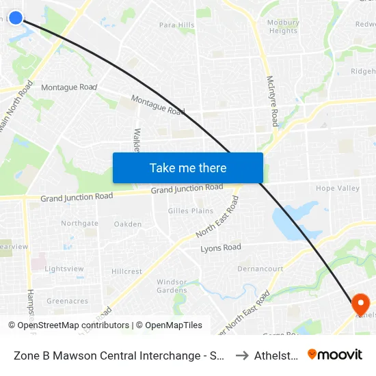 Zone B Mawson Central Interchange - South side to Athelstone map
