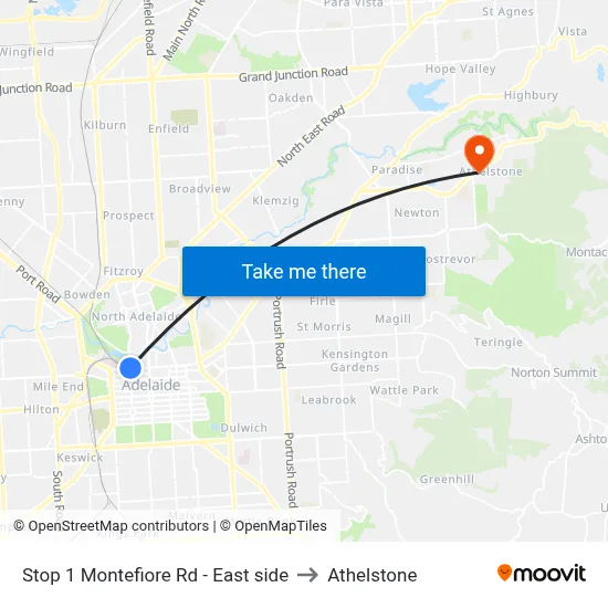 Stop 1 Montefiore Rd - East side to Athelstone map
