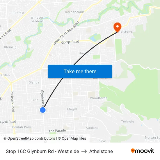 Stop 16C Glynburn Rd - West side to Athelstone map