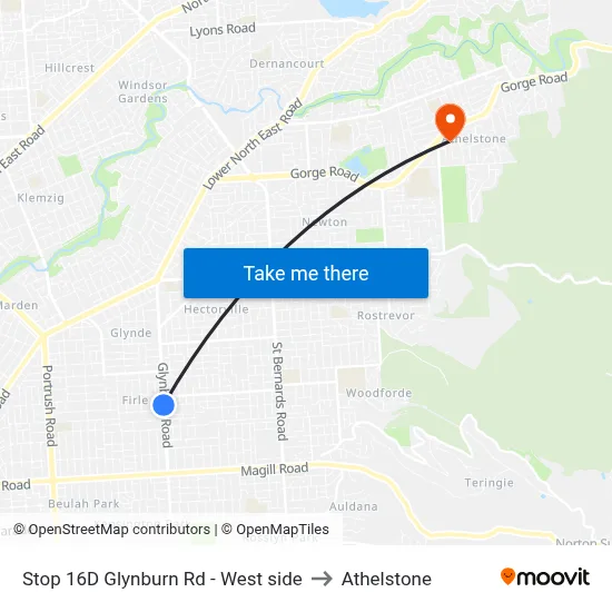 Stop 16D Glynburn Rd - West side to Athelstone map