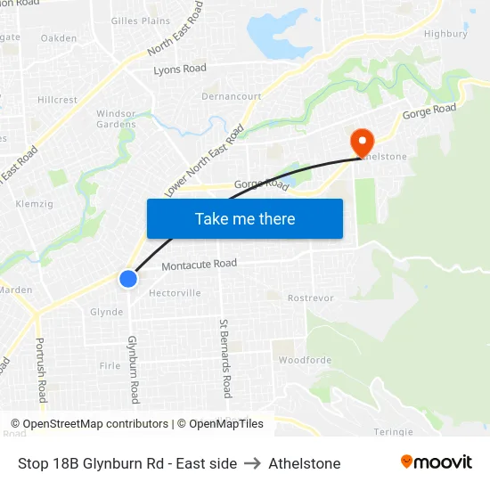 Stop 18B Glynburn Rd - East side to Athelstone map