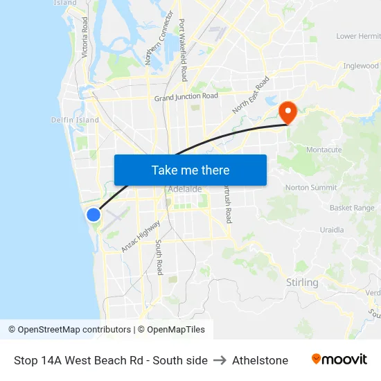 Stop 14A West Beach Rd - South side to Athelstone map