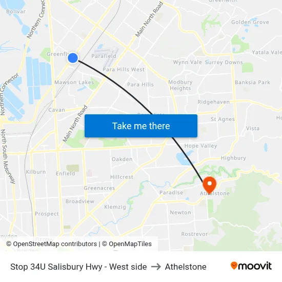 Stop 34U Salisbury Hwy - West side to Athelstone map