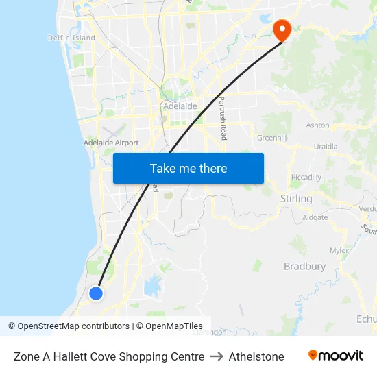 Zone A Hallett Cove Shopping Centre to Athelstone map