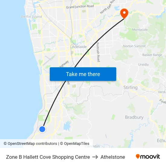 Zone B Hallett Cove Shopping Centre to Athelstone map