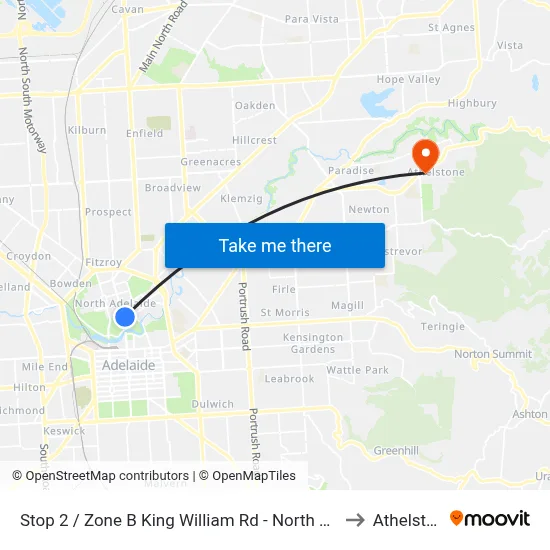 Stop 2 / Zone B King William Rd - North West side to Athelstone map