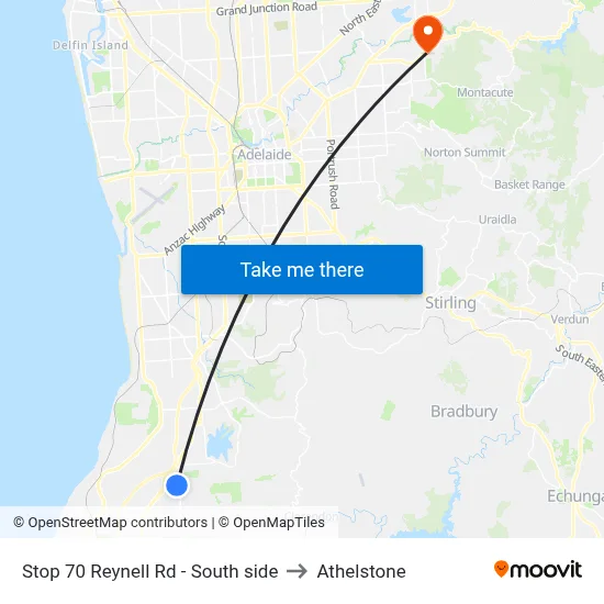 Stop 70 Reynell Rd - South side to Athelstone map