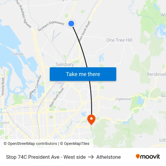 Stop 74C President Ave - West side to Athelstone map