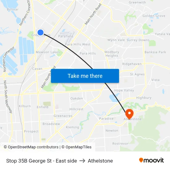 Stop 35B George St - East side to Athelstone map