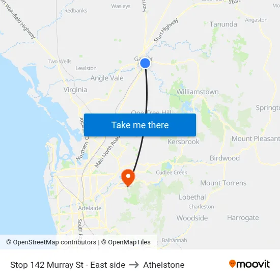 Stop 142 Murray St - East side to Athelstone map