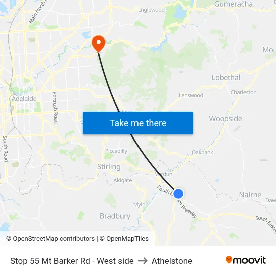 Stop 55 Mt Barker Rd - West side to Athelstone map