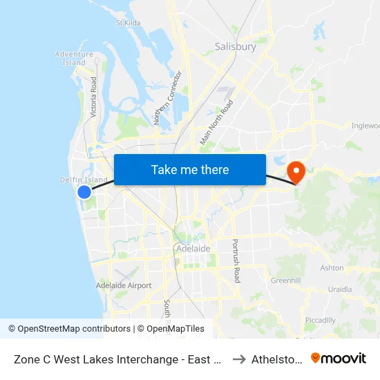 Zone C West Lakes Interchange - East side to Athelstone map