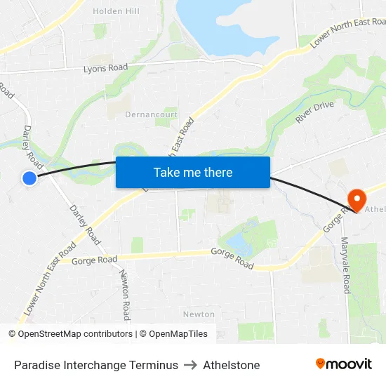 Paradise Interchange Terminus to Athelstone map