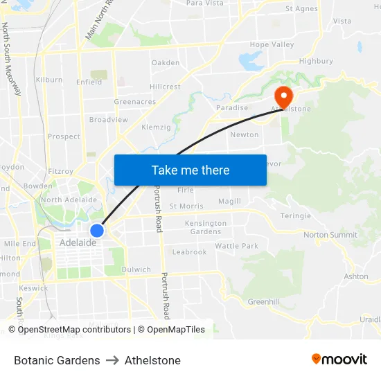 Botanic Gardens to Athelstone map