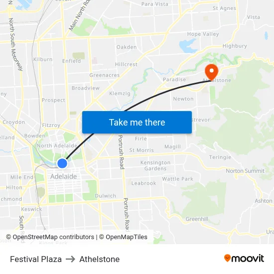 Festival Plaza to Athelstone map