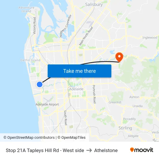 Stop 21A Tapleys Hill Rd - West side to Athelstone map