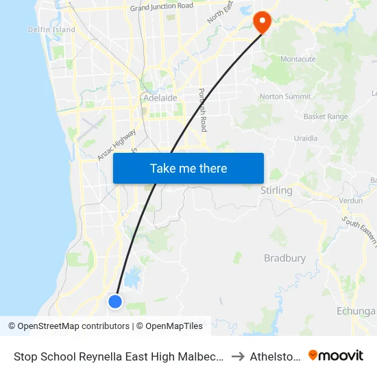 Stop School Reynella East High Malbeck Dr to Athelstone map
