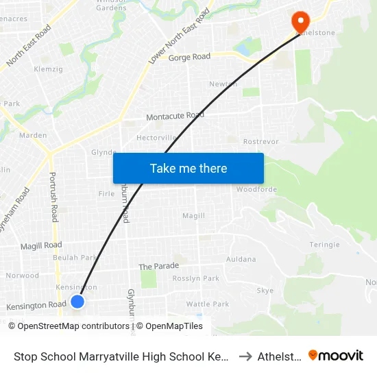 Stop School Marryatville High School Kensington Rd to Athelstone map