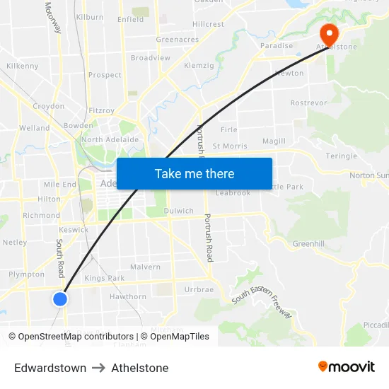 Edwardstown to Athelstone map