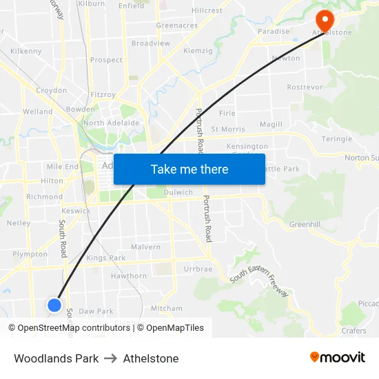 Woodlands Park to Athelstone map
