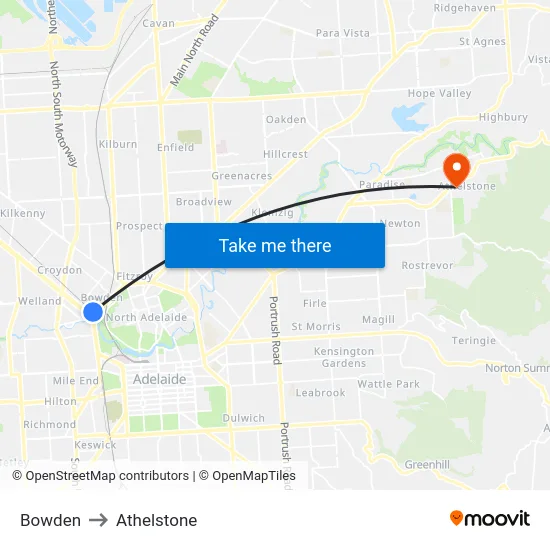 Bowden to Athelstone map