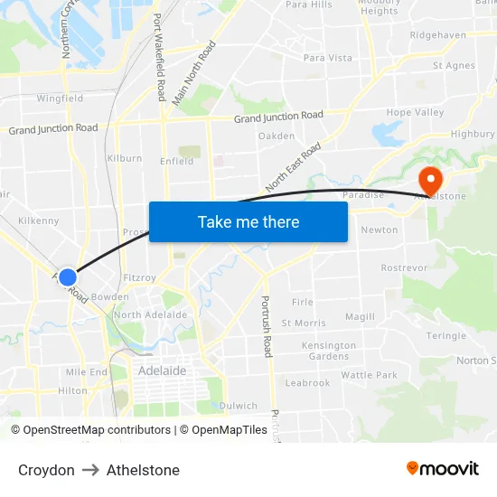 Croydon to Athelstone map
